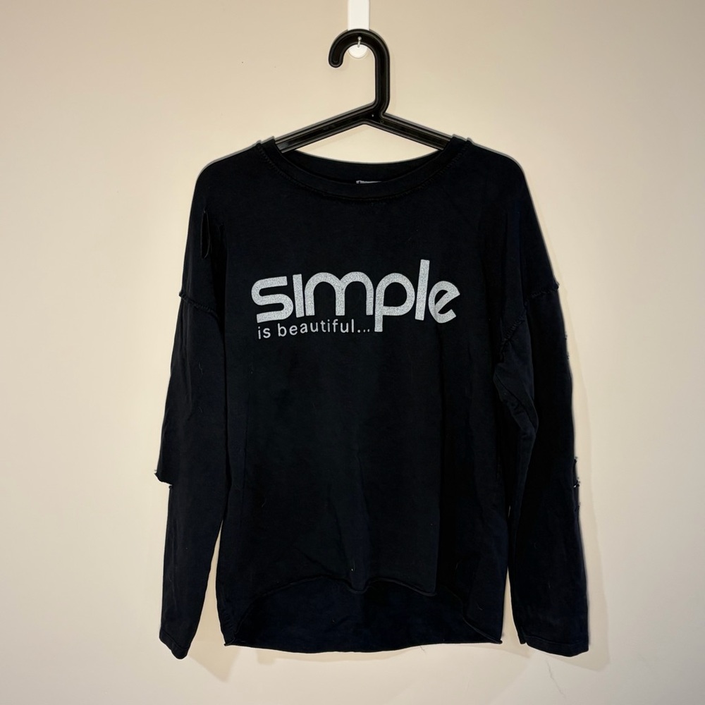 Made in Italy unknown creator, Black Long Sleeve Shirt with White Text